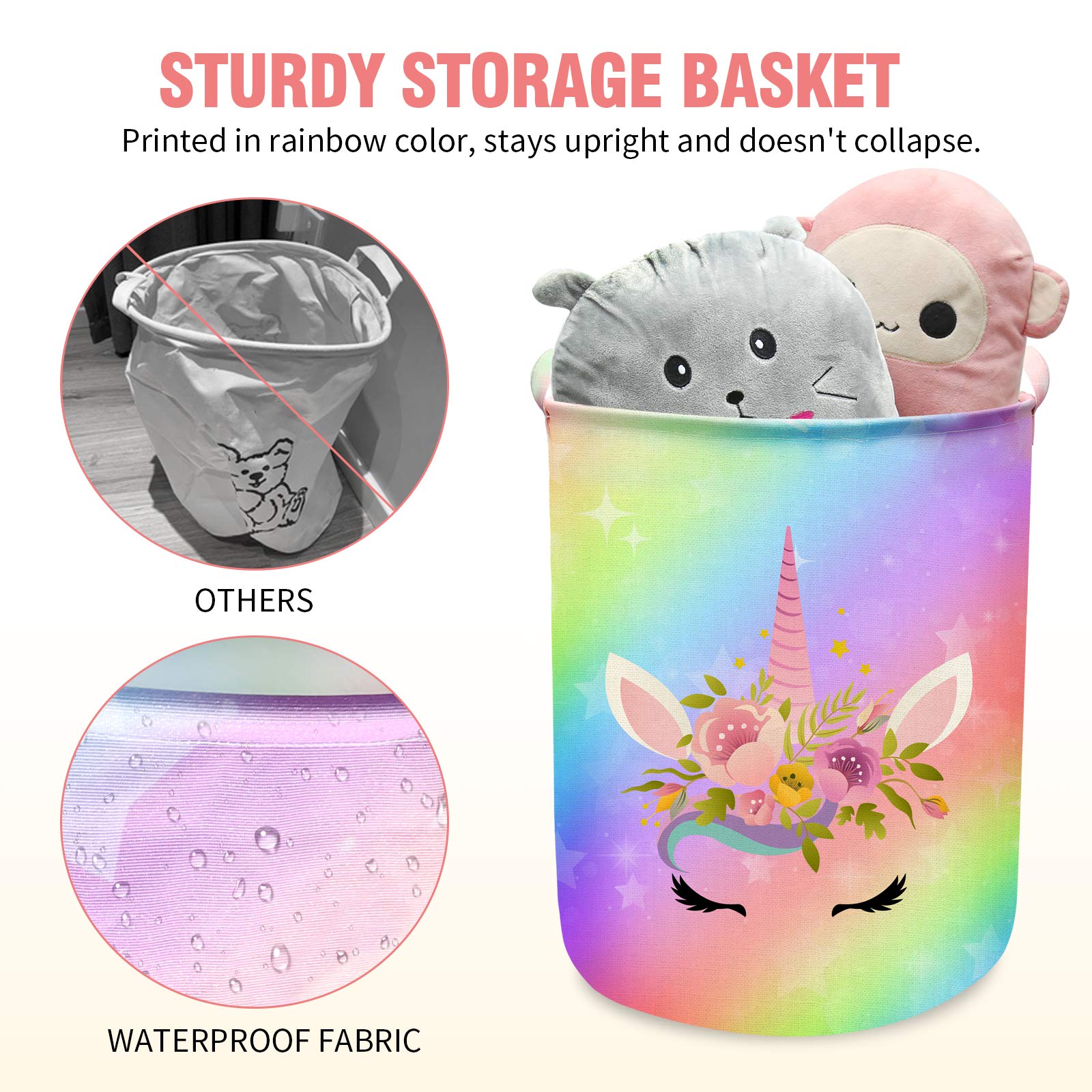 Aynaxcol Unicorn Laundry Basket with waterproof lining protects contents