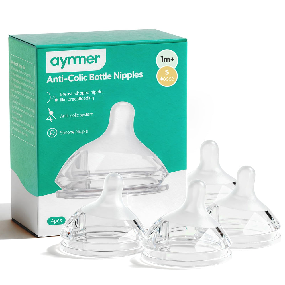 Aynmer Natural Flow nipple for wide-neck bottles with Level 1 slow flow for smoother latch