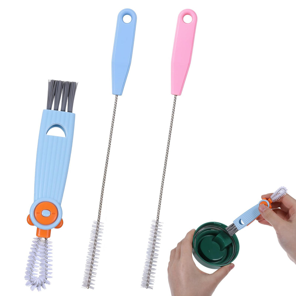 Azefnuhk 3-in-1 cup lid brush set demonstrates comprehensive lid cleaning.