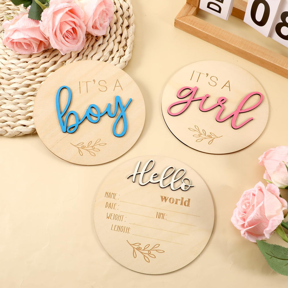Azefnuhk Gender Reveal Set sign trio for hospital or home.