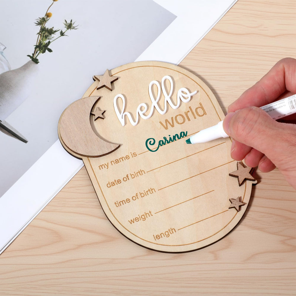 Azefnuhk modern wooden sign in white hello for gender-neutral decor.