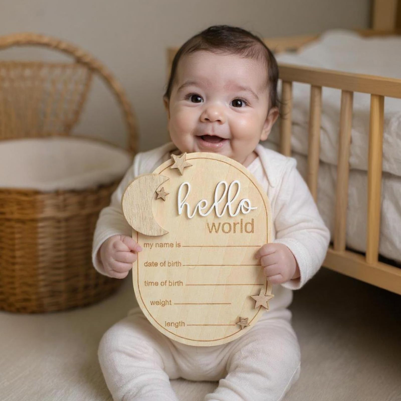 Azefnuhk white Hello sign for baby showers and photos.