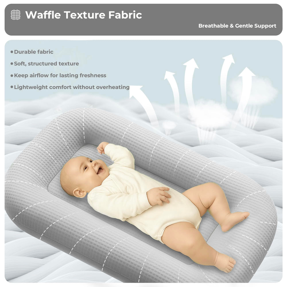 Azopesy Baby Lounger bamboo-rayon cover provides gentle skin contact and year-round comfort.
