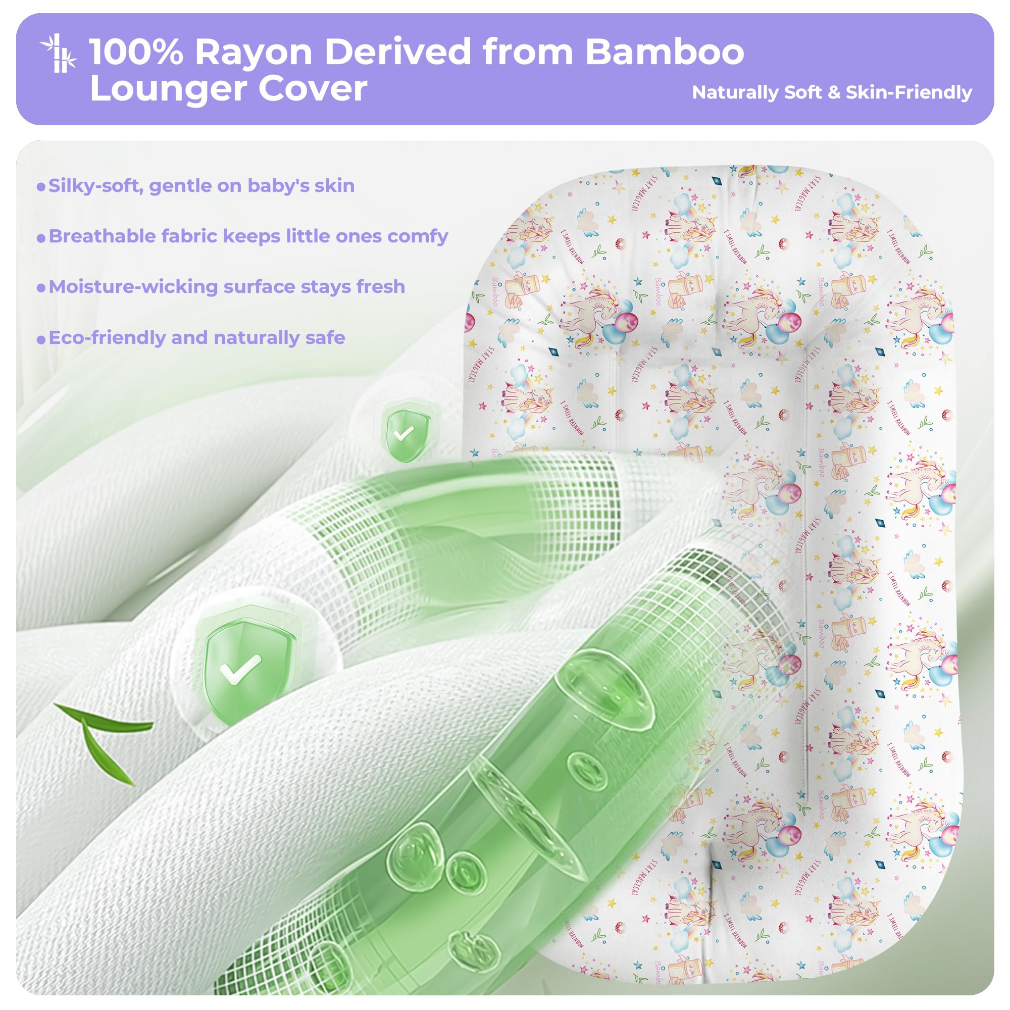 Azopesy bamboo-rayon cover on lounger provides breathable temperature control.