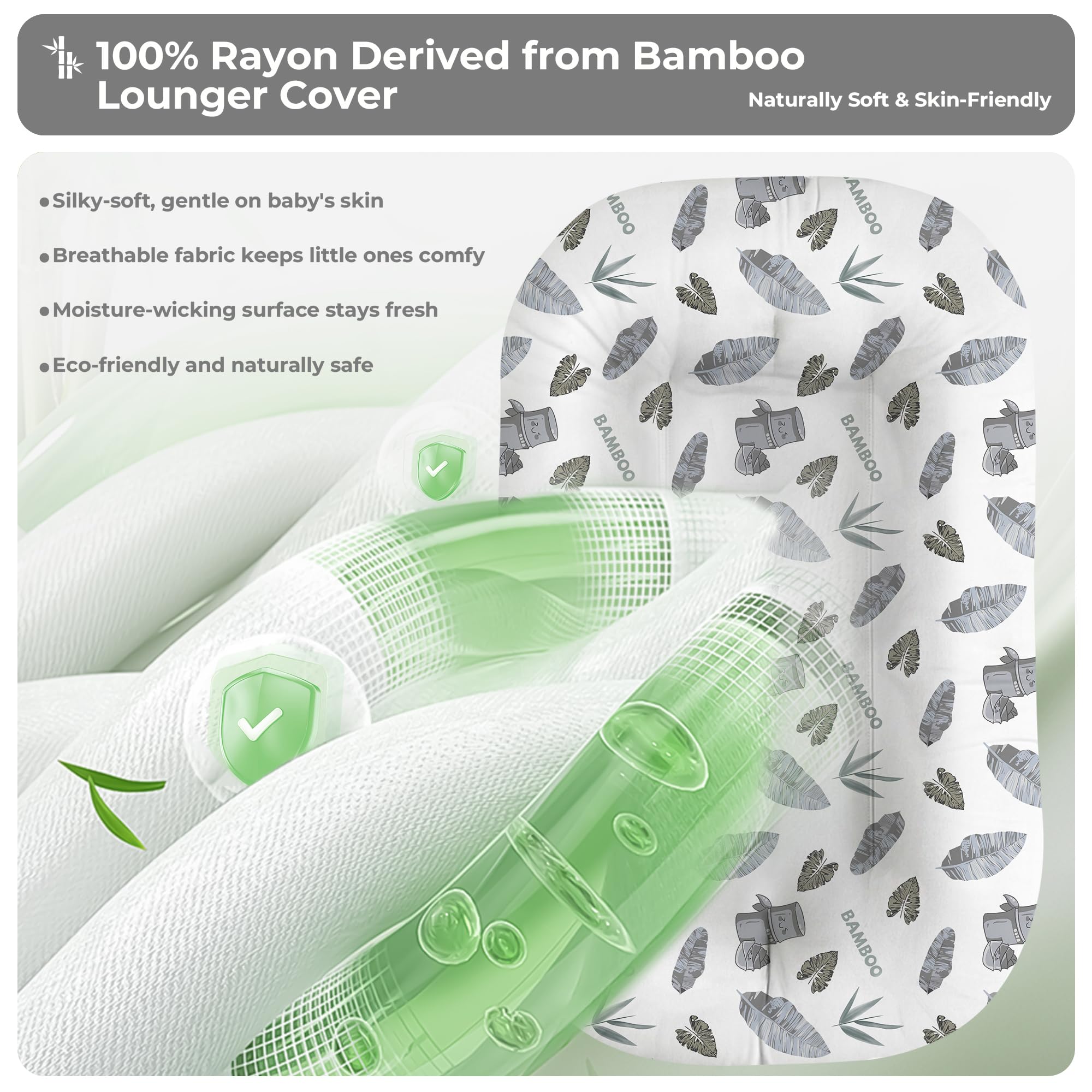 Azopesy Baby Lounger breathable waffle fabric helps regulate temperature for all seasons.