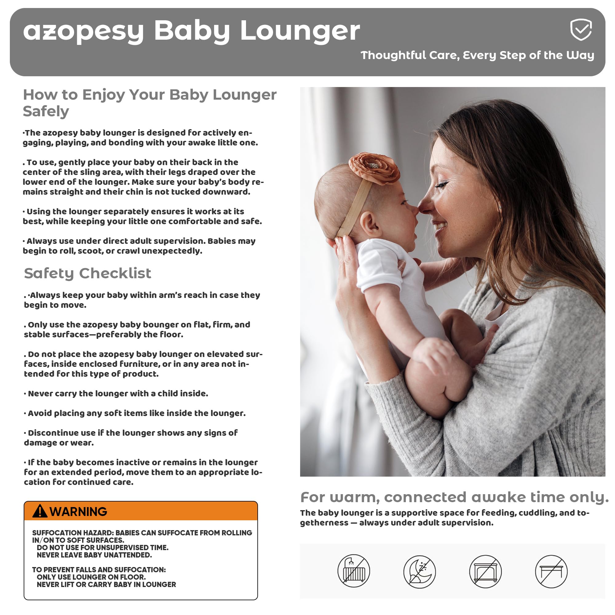 Azopesy Baby Lounger extra cover rayon extends cleanliness and styling options.