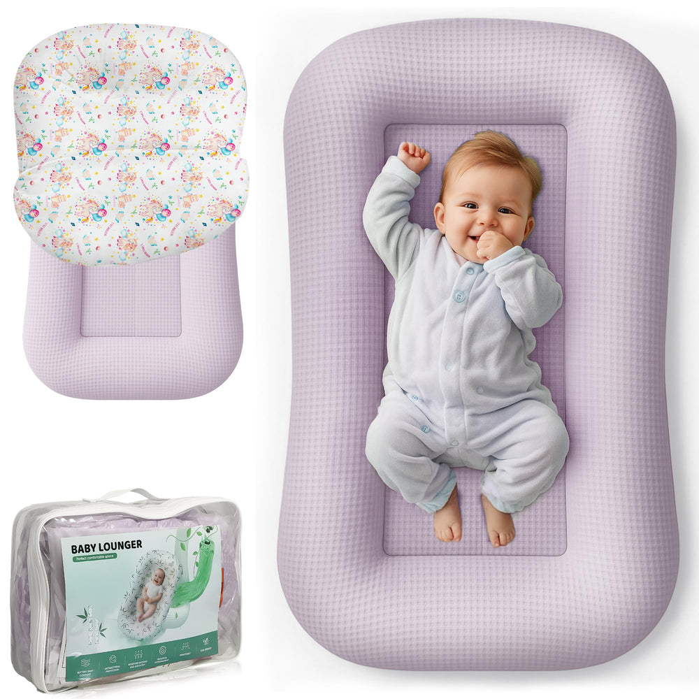 Azopesy baby lounger newborn pink front view with calming bumper support.