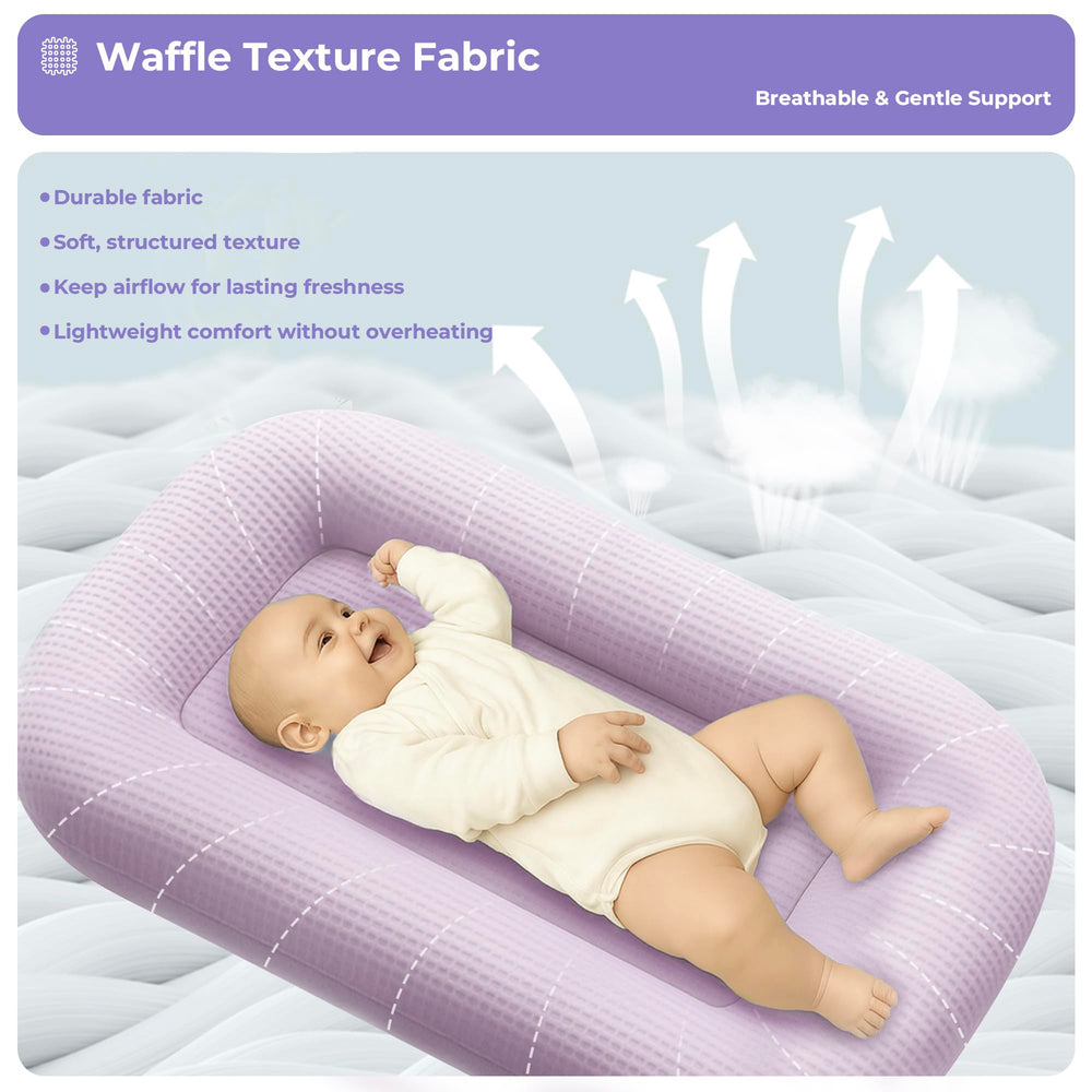 Azopesy baby lounger newborn pink side view in cozy play setup.