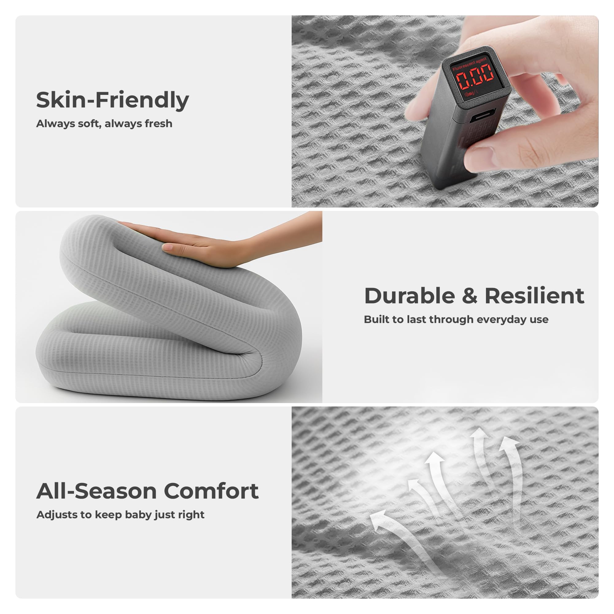 Azopesy Baby Lounger wraparound bumper keeps baby supported and cozy.