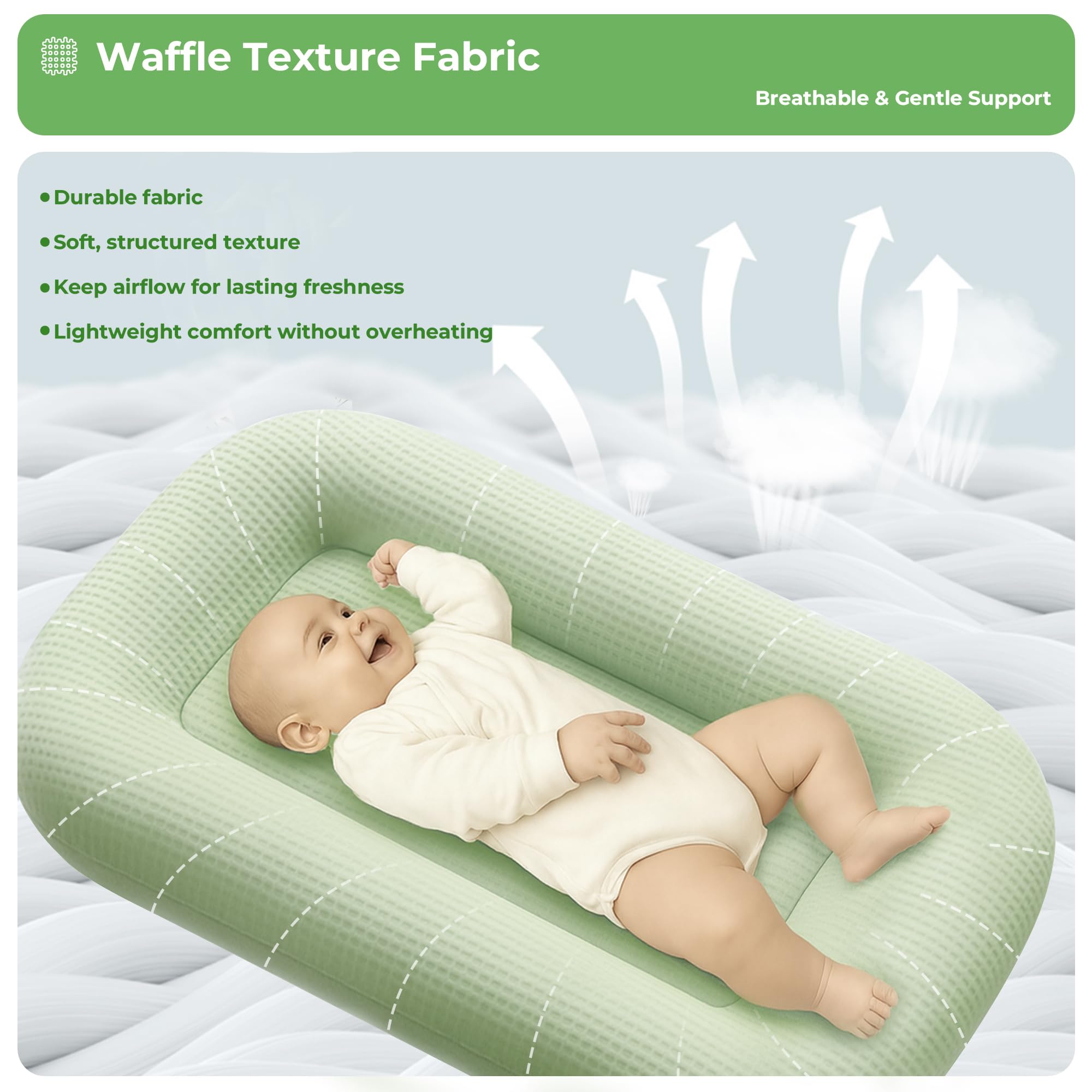 Azopesy lounger wraparound bumper in action providing gentle neck and spine support.