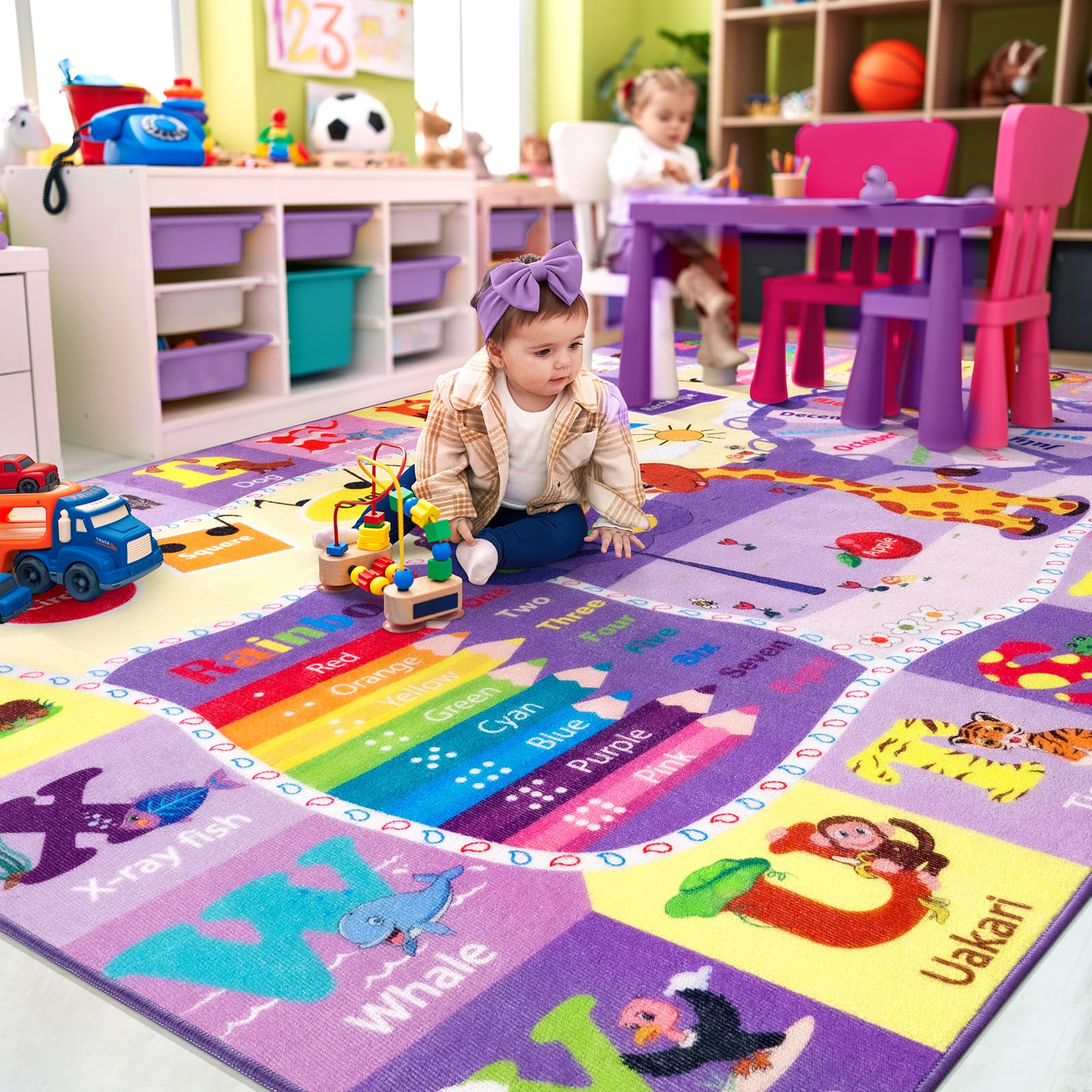 B BENRON anti-slip rug keeping kids safe during play in the 7x10 purple space