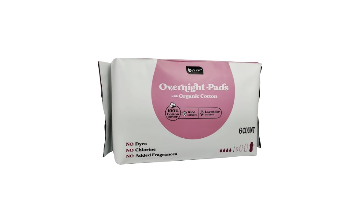 B-Pure lavender-aloe overnight pads packshot showing gentle night protection
