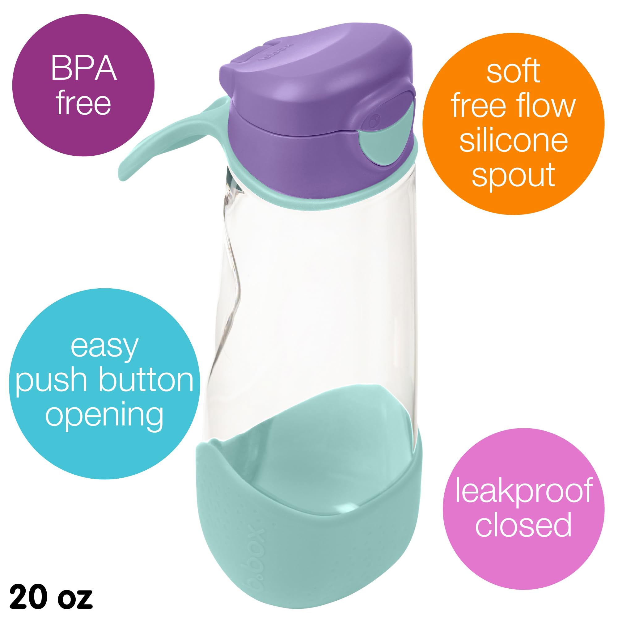 Leak-proof lid on the b.box Sport Spout bottle prevents spills during active days.