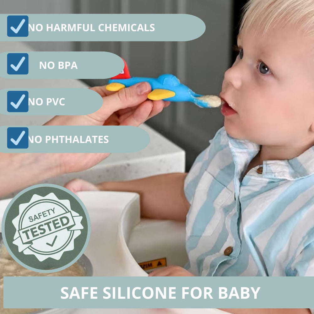 Babakal SkyFeeder airplane spoon designed to engage babies during feeding.
