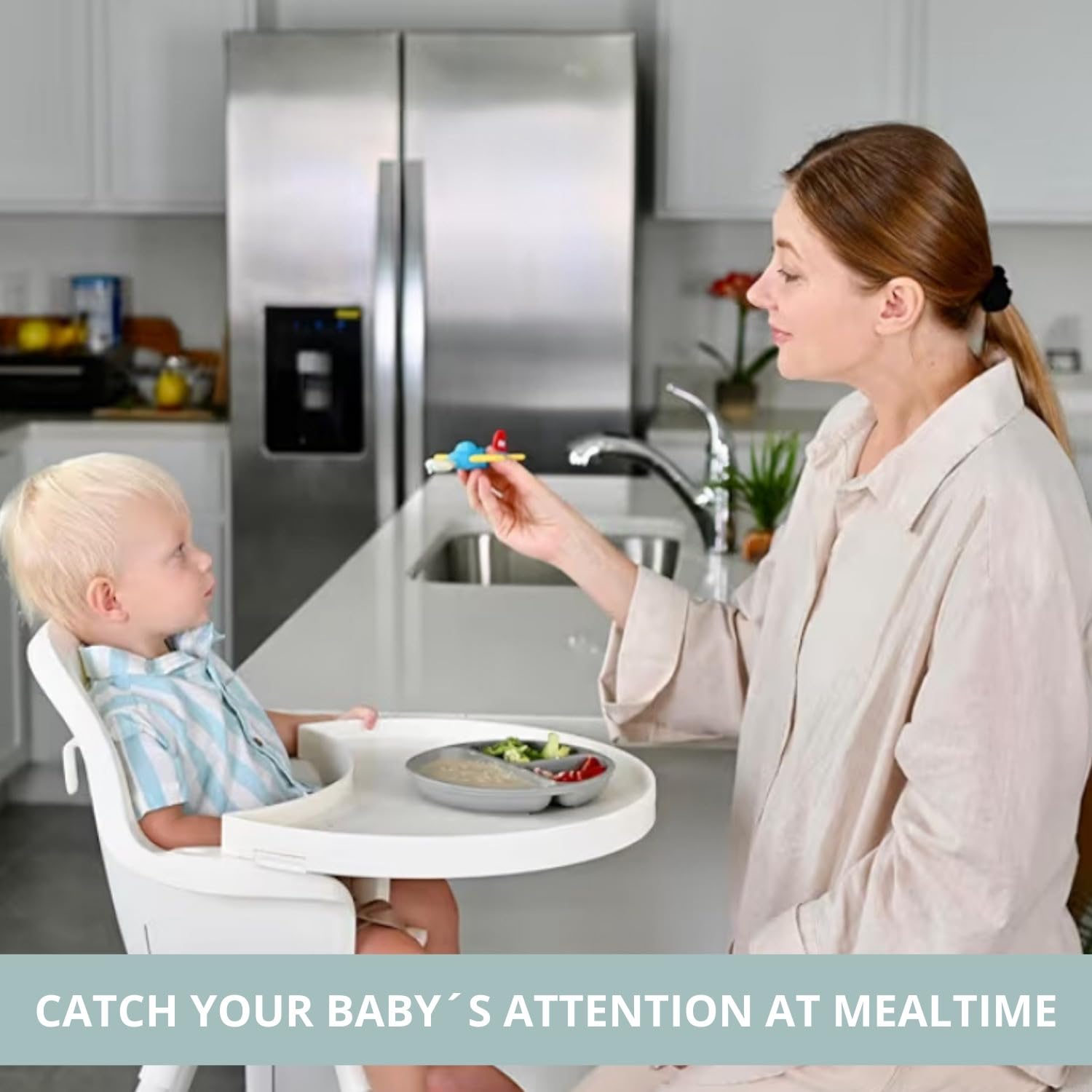 Babakal SkyFeeder BPA-free silicone surface soft on gums for daily meals.