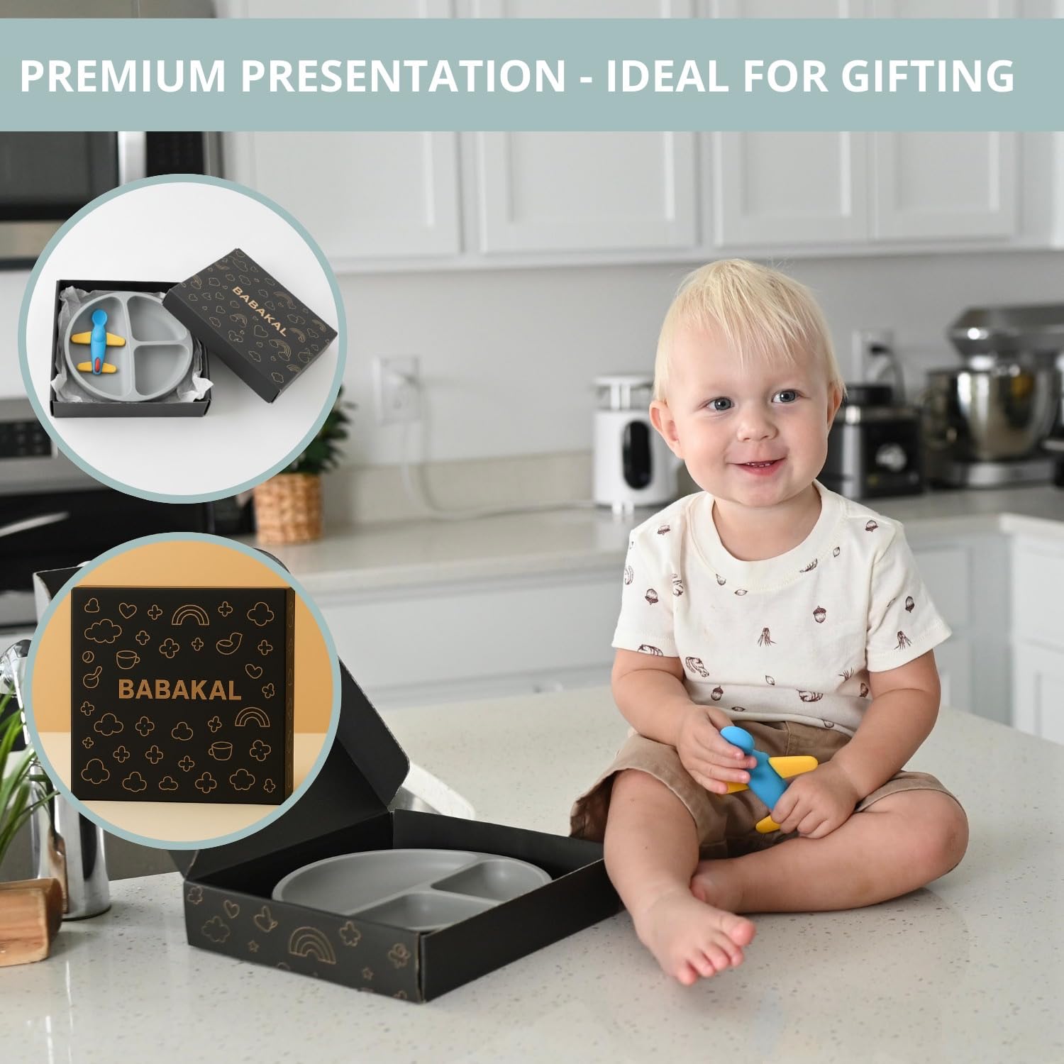 Babakal SkyFeeder non-slip base stabilizes the plate on a table or high chair.