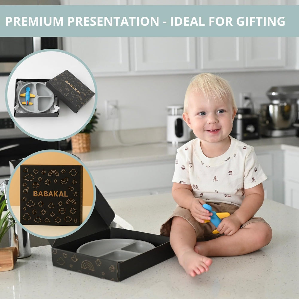 Babakal SkyFeeder non-slip base stabilizes the plate on a table or high chair.