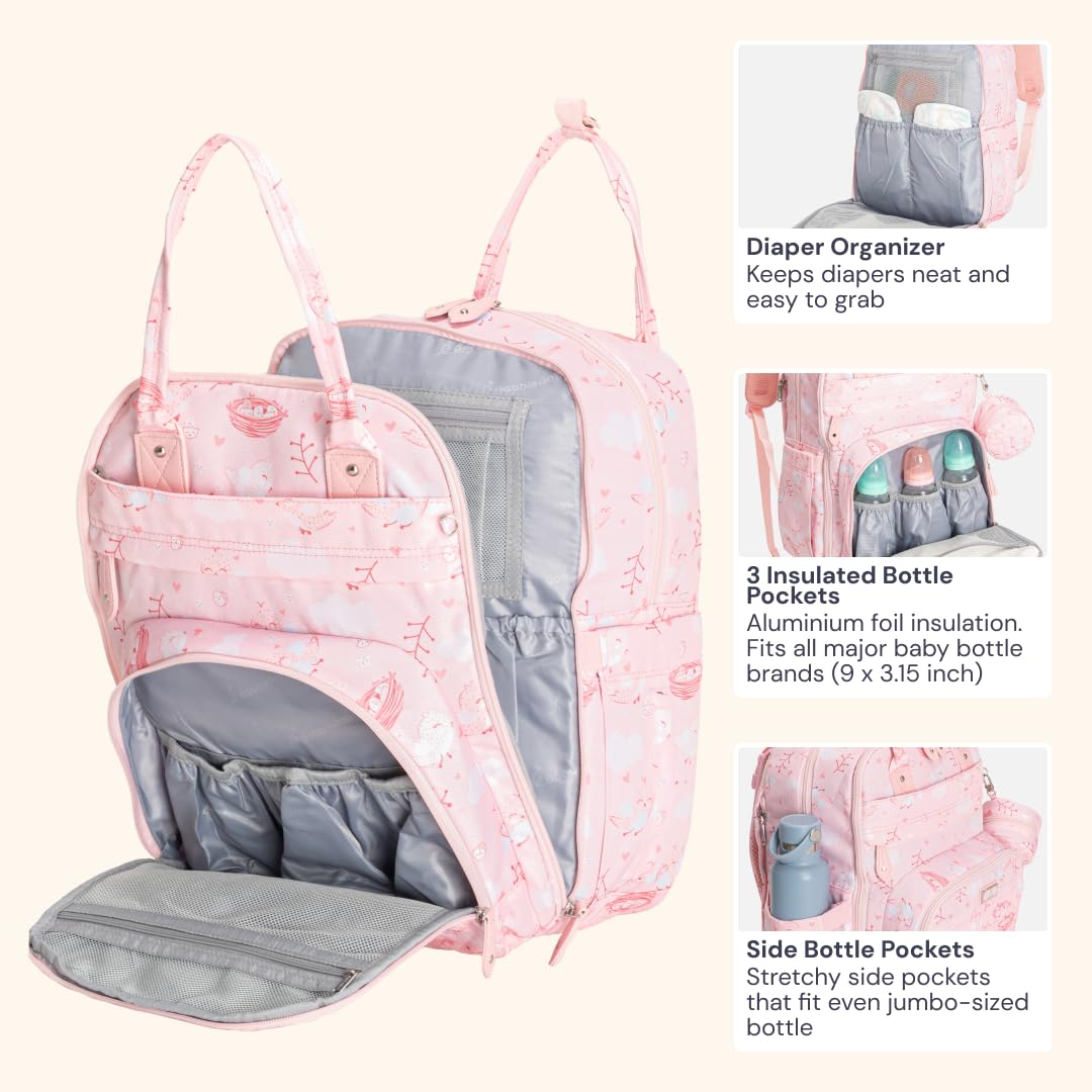 BabbleRoo pink birdy backpack with stroller straps attached
