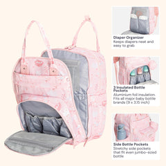 BabbleRoo pink birdy backpack with stroller straps attached