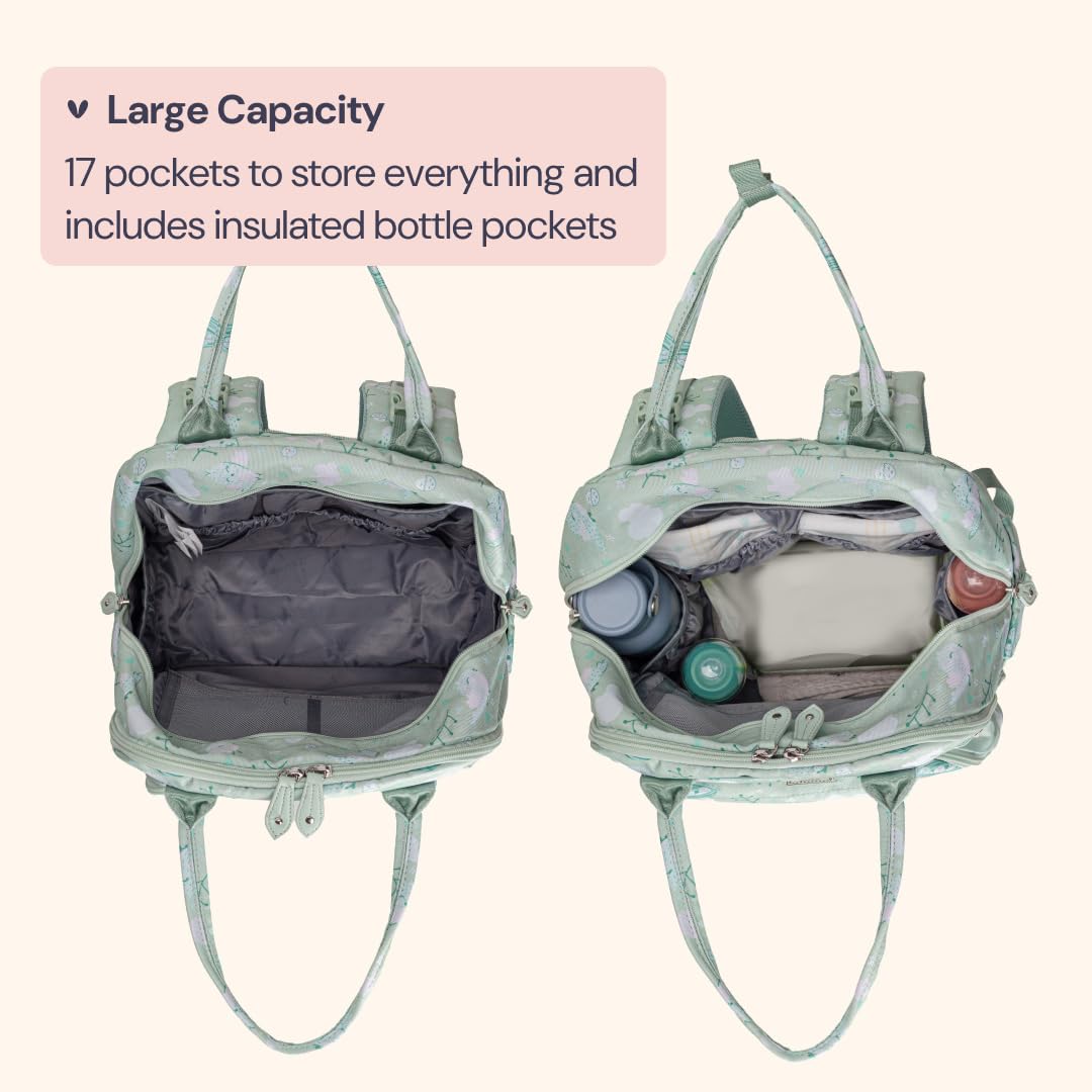 BabbleRoo diaper bag backpack changing pad demonstrates a soft wipe-clean surface for hygiene.