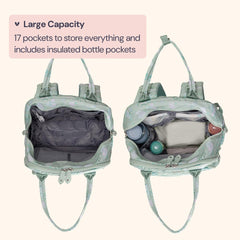 BabbleRoo diaper bag backpack changing pad demonstrates a soft wipe-clean surface for hygiene.
