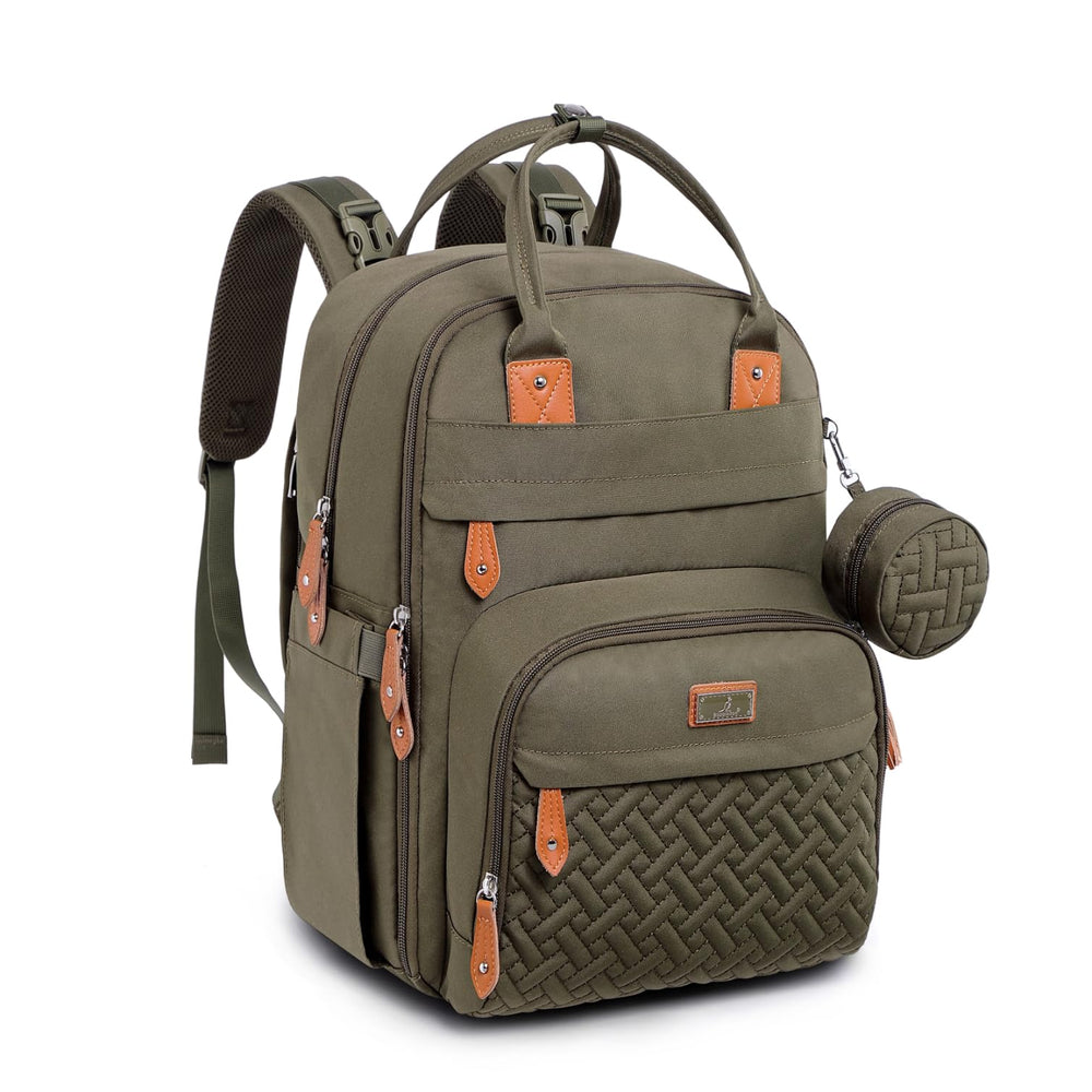 BabbleRoo diaper bag backpack front view showing spacious compartments for busy parents on the go