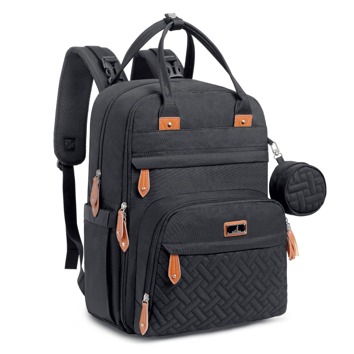 BabbleRoo diaper bag backpack front view showing spacious layout for baby essentials
