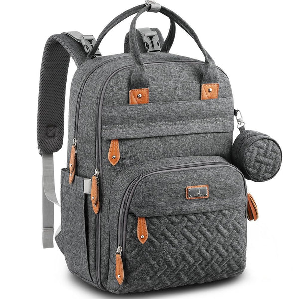 BabbleRoo Diaper Bag Backpack front view highlighting its sleek, versatile design for parents on the move.