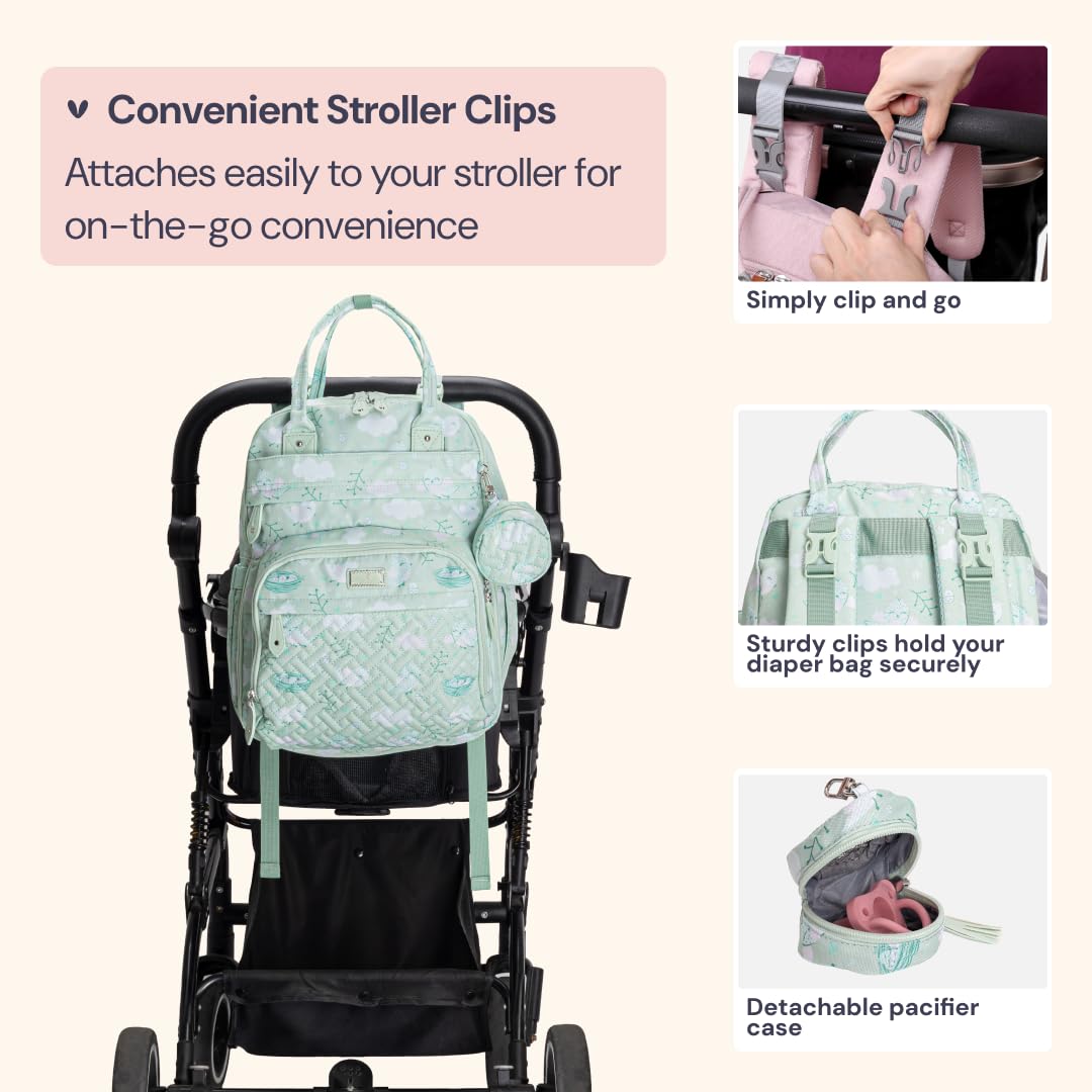 BabbleRoo diaper bag backpack laptop pocket accommodates work or travel needs.