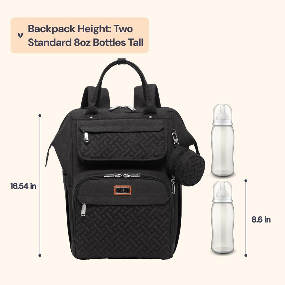 BabbleRoo diaper bag backpack side pocket showing easy-access storage.
