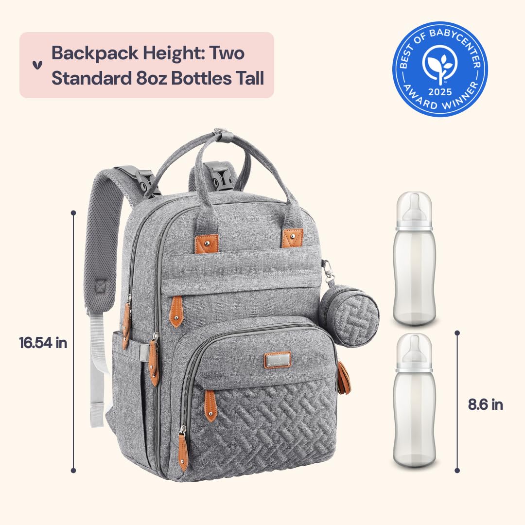 BabbleRoo diaper bag backpack side view highlights ergonomic straps for comfortable all-day wear.
