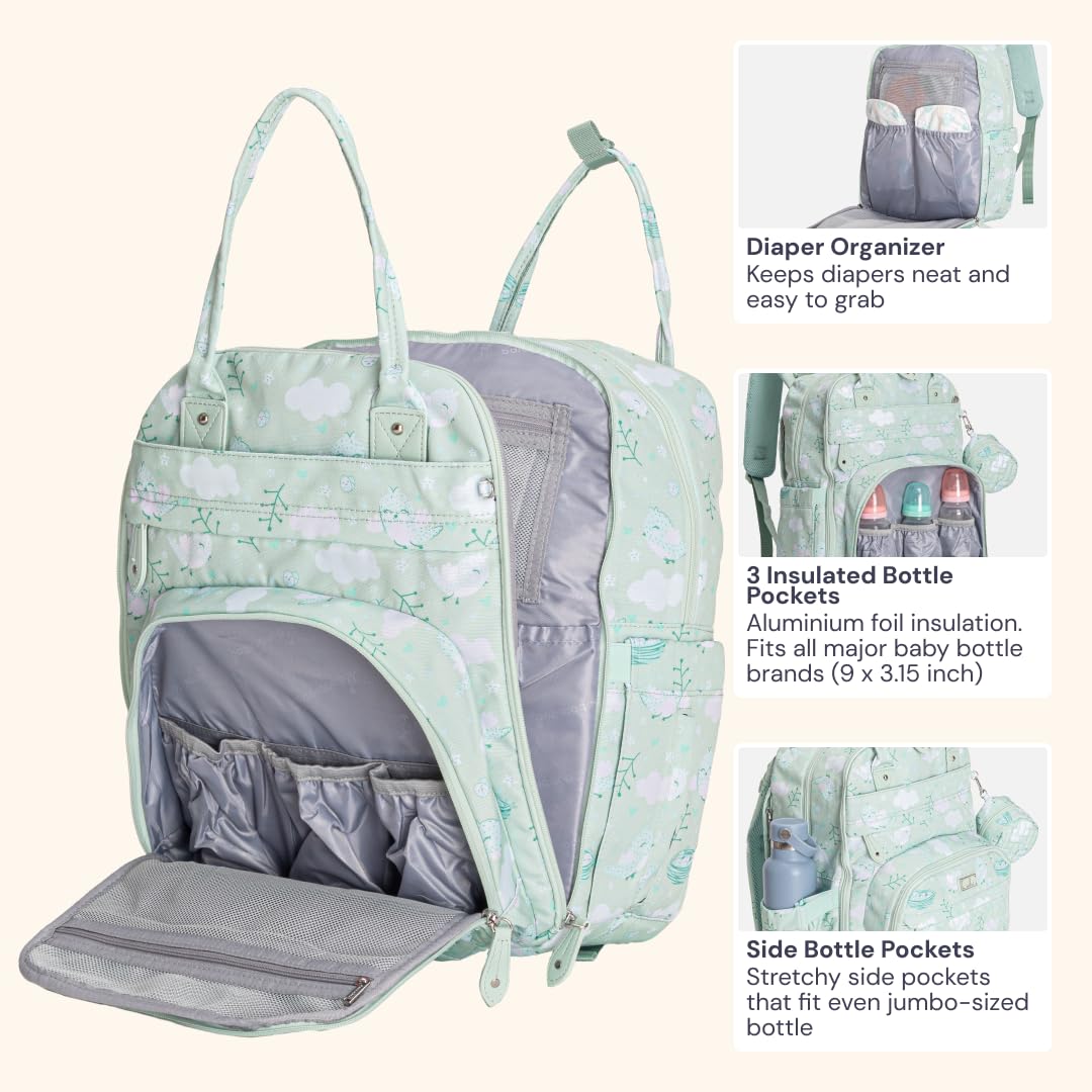 BabbleRoo diaper bag backpack stroller clip enables hands-free outings with the stroller.
