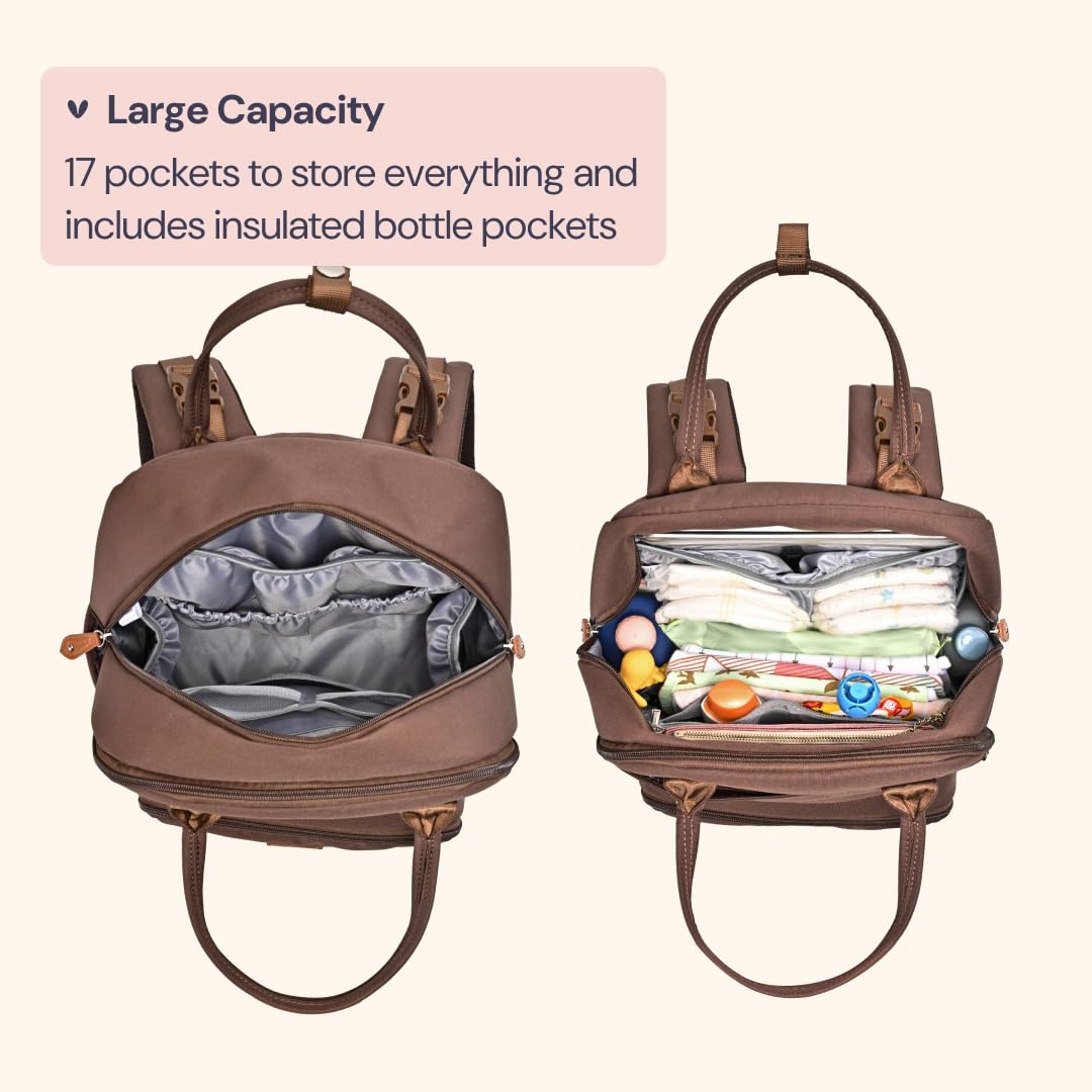 BabbleRoo diaper bag backpack with stroller clips for hands-free outings