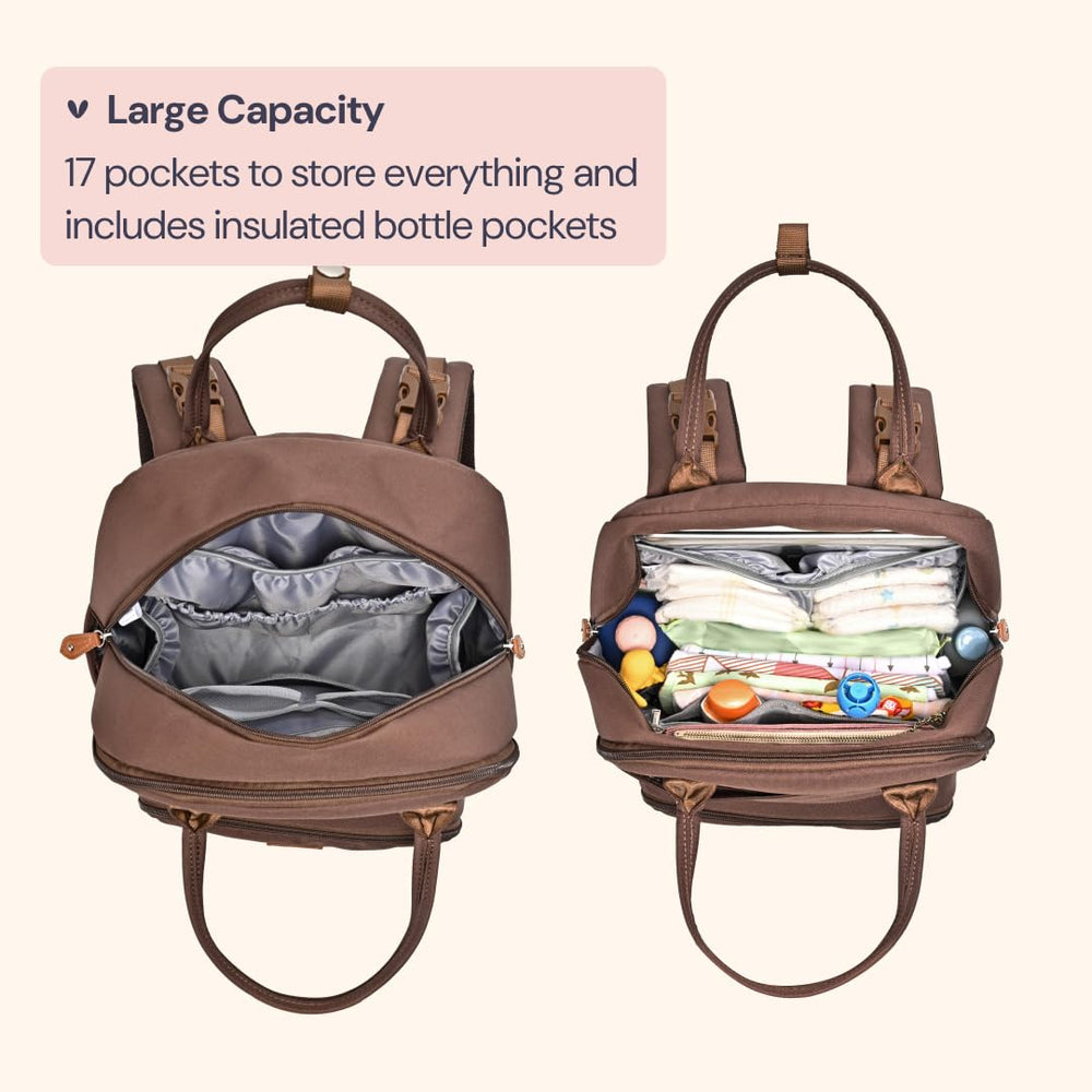 BabbleRoo diaper bag backpack with stroller clips for hands-free outings