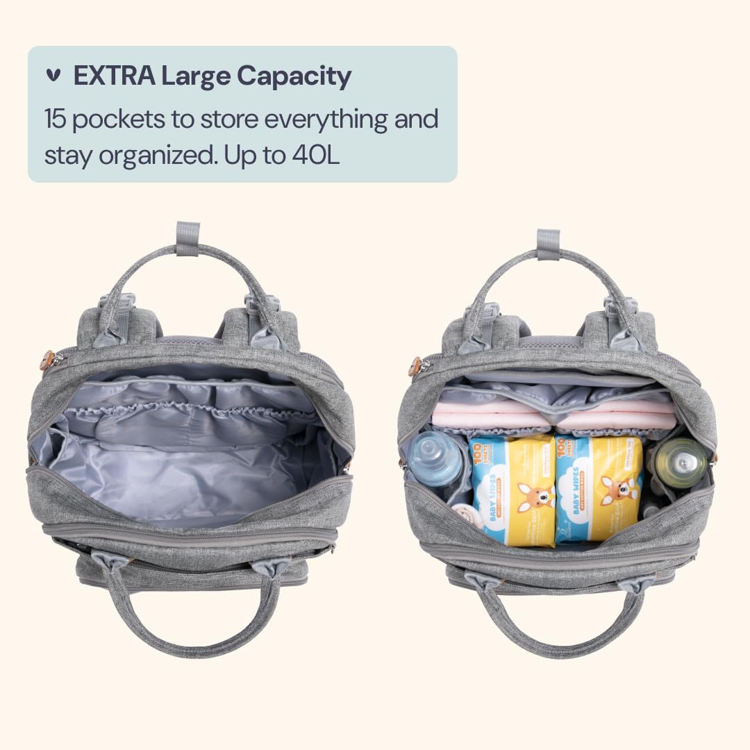 Changing pad included inside BabbleRoo bag for on-the-go diaper changes.