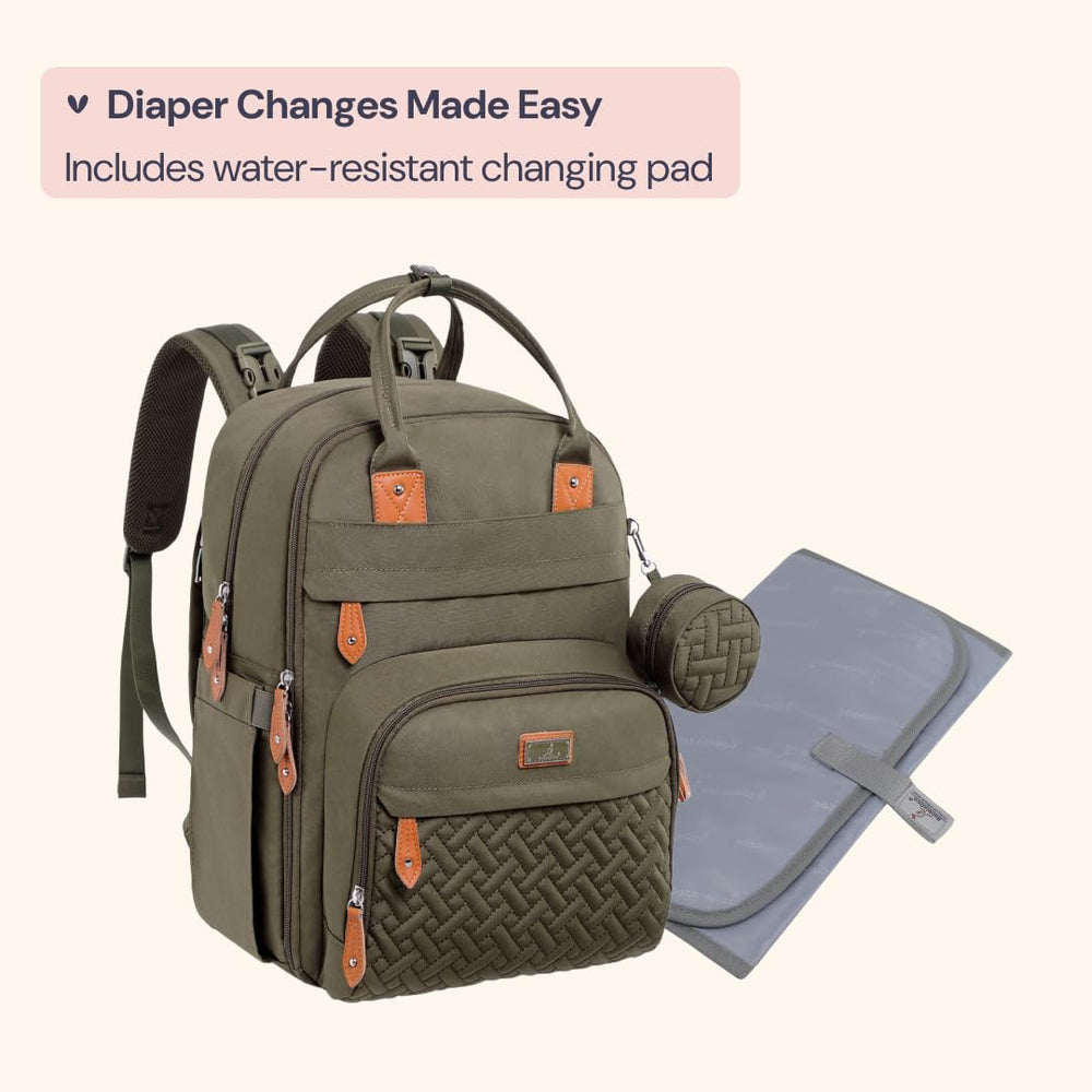 BabbleRoo diaper bag backpack cushioned shoulder straps distribute weight comfortably