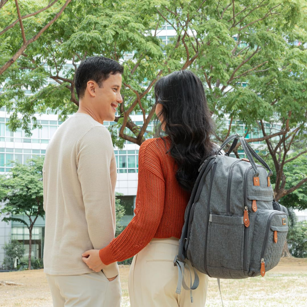Durable, water-resistant fabric on BabbleRoo bag withstands daily use.
