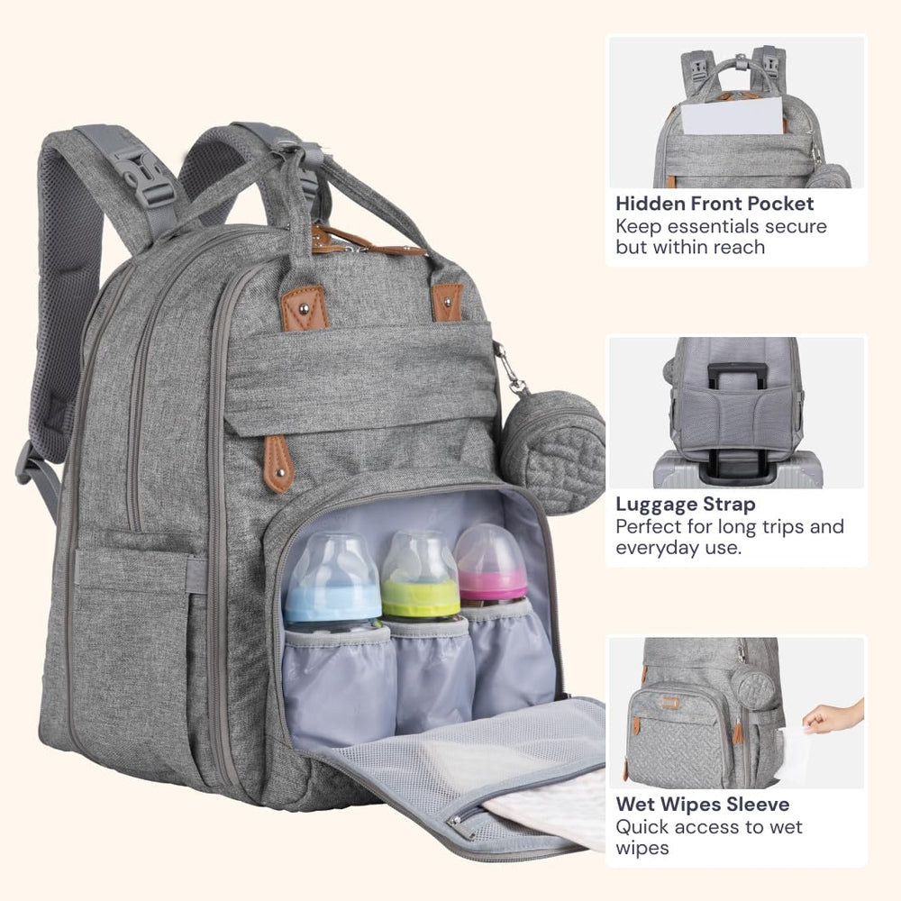 Five insulated pockets in BabbleRoo bag fit bottles securely.