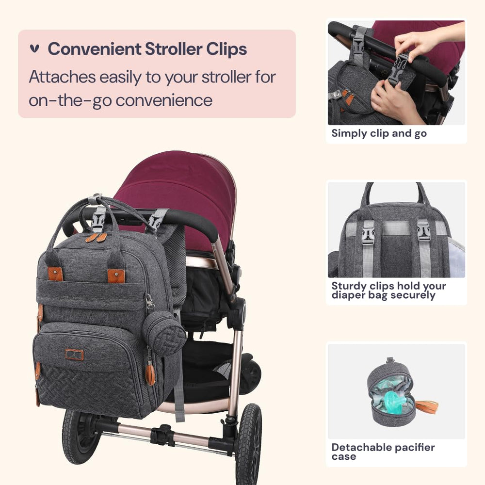 Dedicated laptop compartment inside the BabbleRoo Diaper Bag Backpack for travel work.