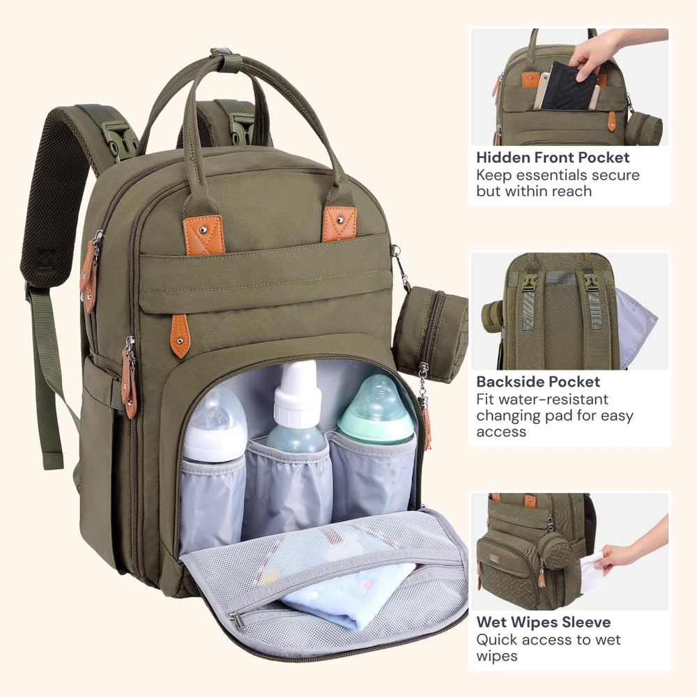 BabbleRoo diaper bag backpack wipe pocket for easy cleaning on the move