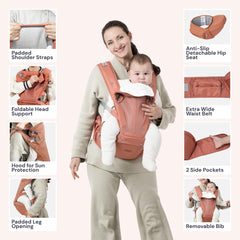 BabbleRoo Grow Carrier back-carry configuration during an outdoor walk