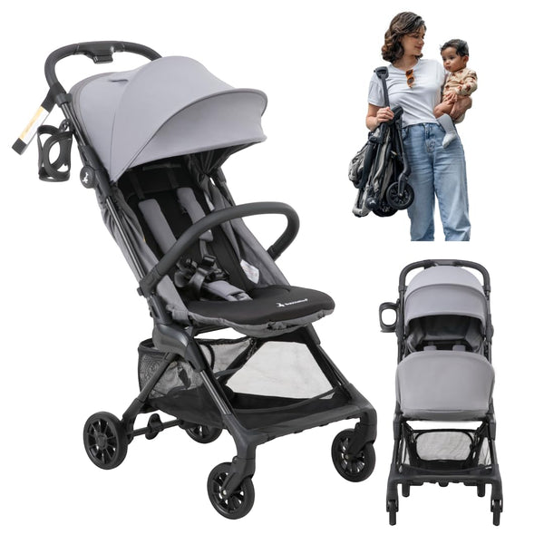 BabbleRoo Hoplite folds instantly for compact travel and overhead-bin storage.