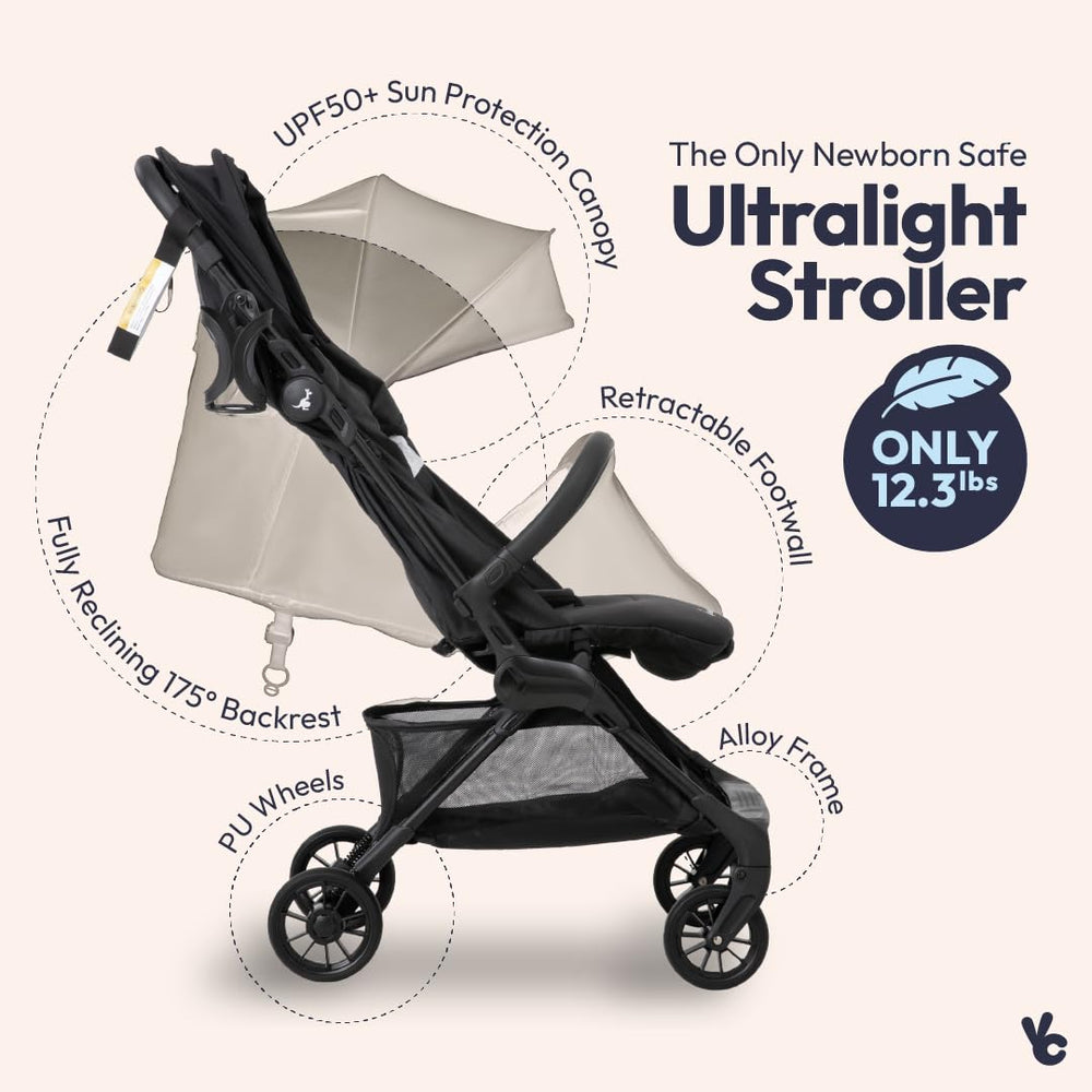 BabbleRoo Hoplite fits in overhead bins for smooth plane travel with newborn compatibility.