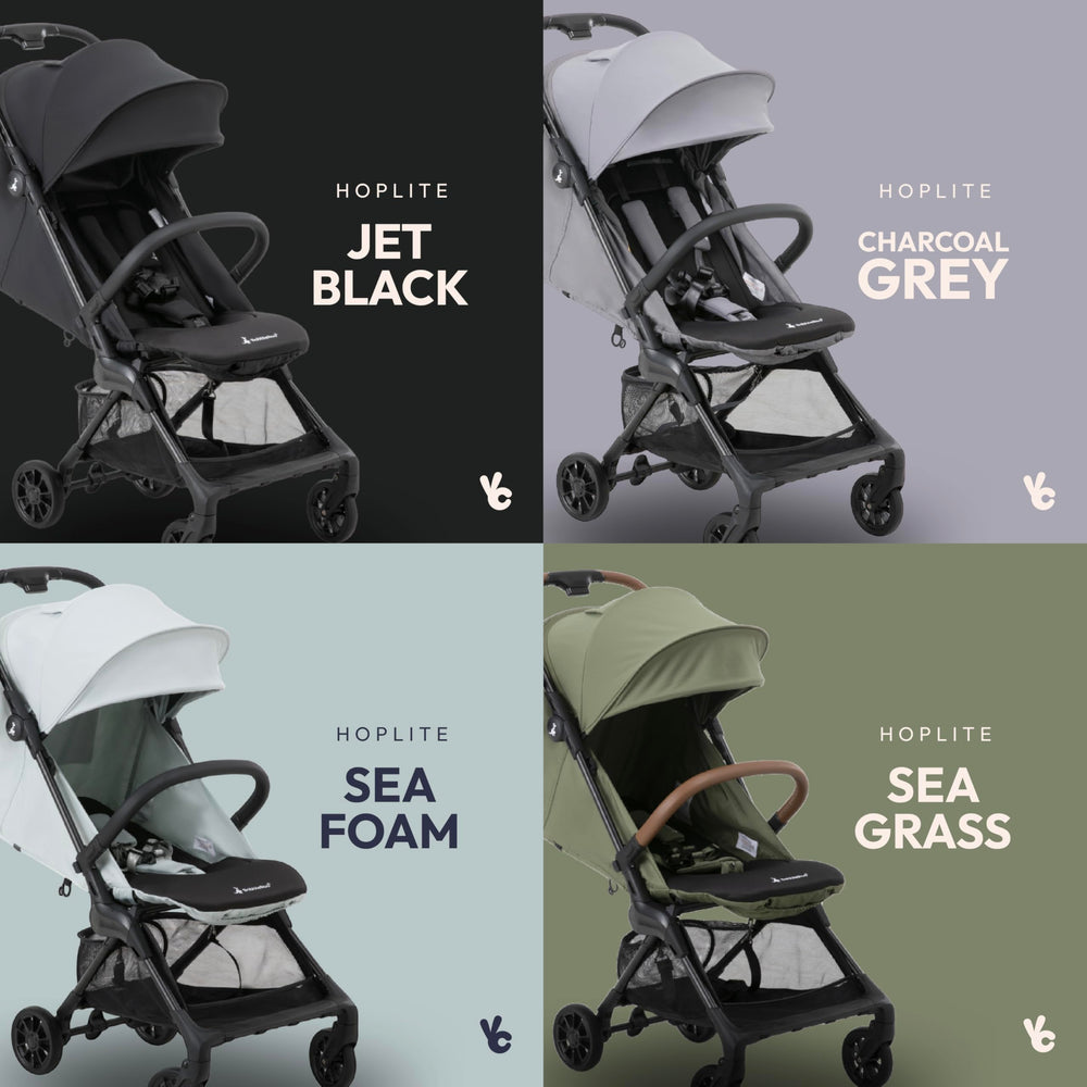 BabbleRoo Hoplite extended UPF 50+ canopy provides sun protection on demand.
