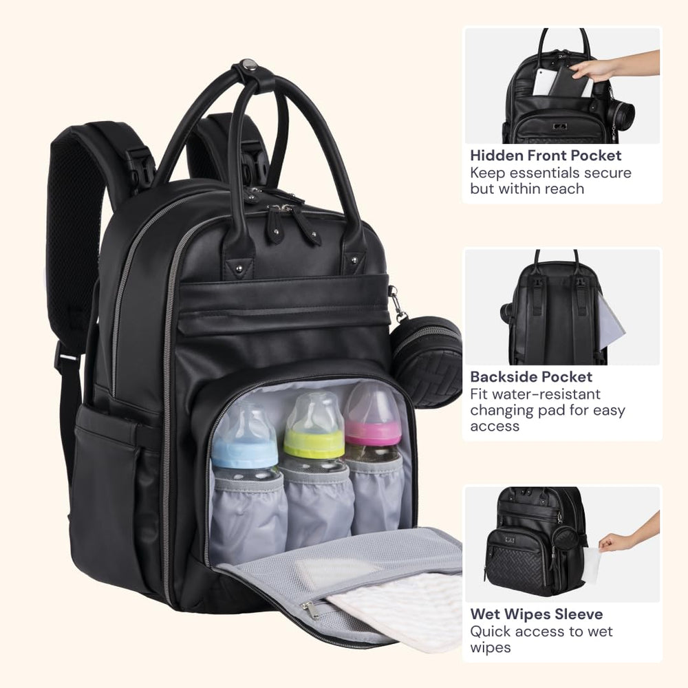 BabbleRoo insulated bottle pockets detail for on-the-go drinks.