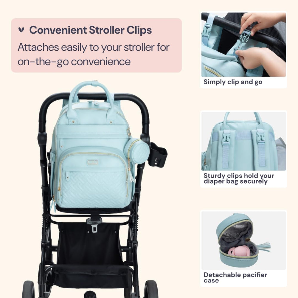 BabbleRoo leather diaper backpack laptop compartment suitable for travel and work