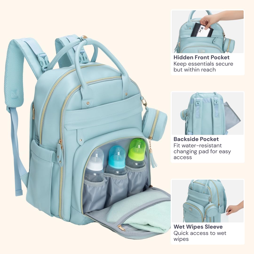 BabbleRoo leather diaper backpack pacifier case keeps essentials within reach