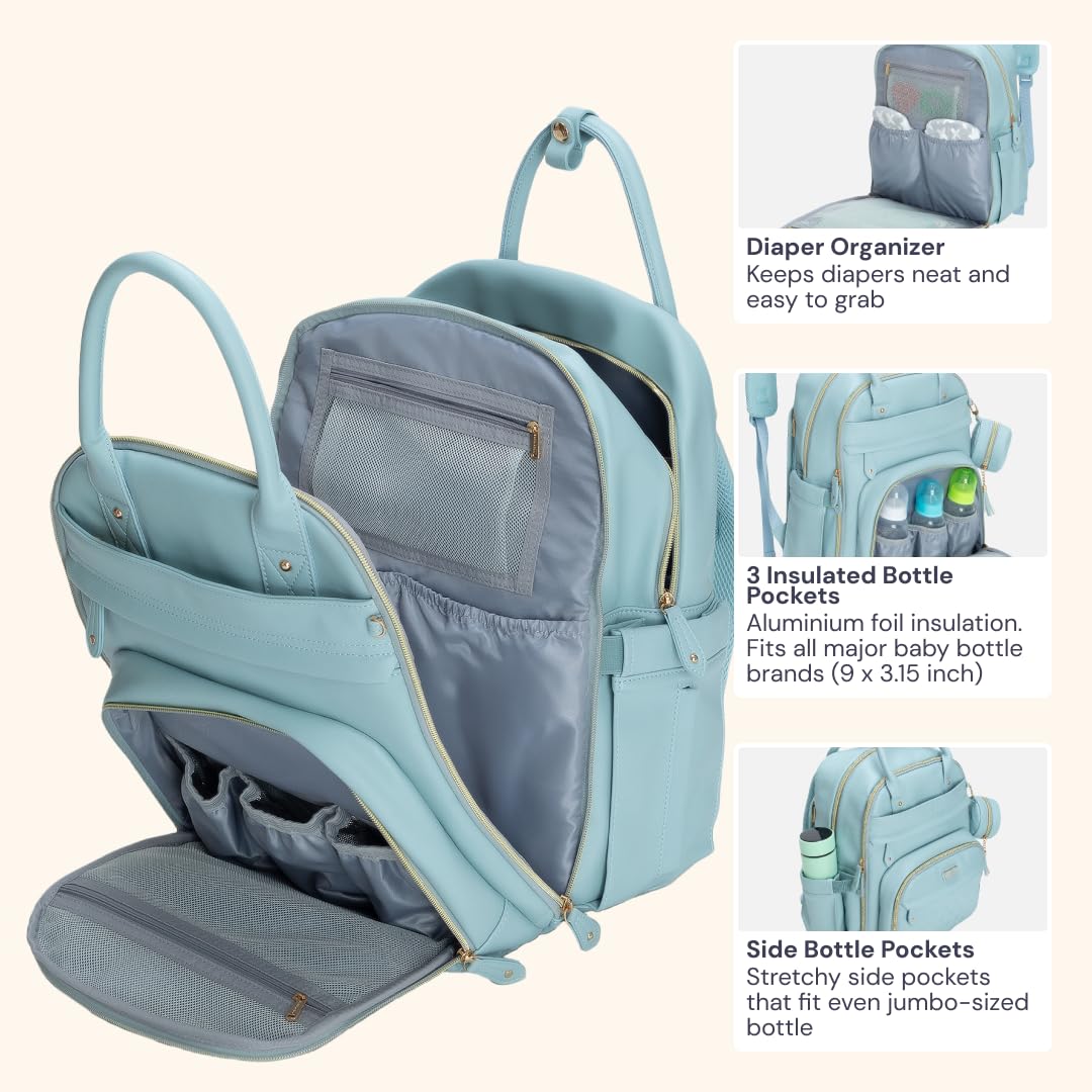 BabbleRoo leather diaper backpack stroller straps for hands-free outings
