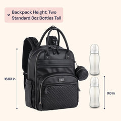 BabbleRoo leather diaper bag backpack side view highlighting ample storage.