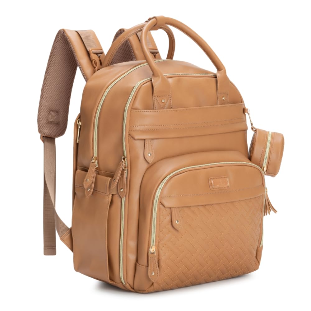 BabbleRoo leather diaper bag backpack with water-resistant exterior for daily use
